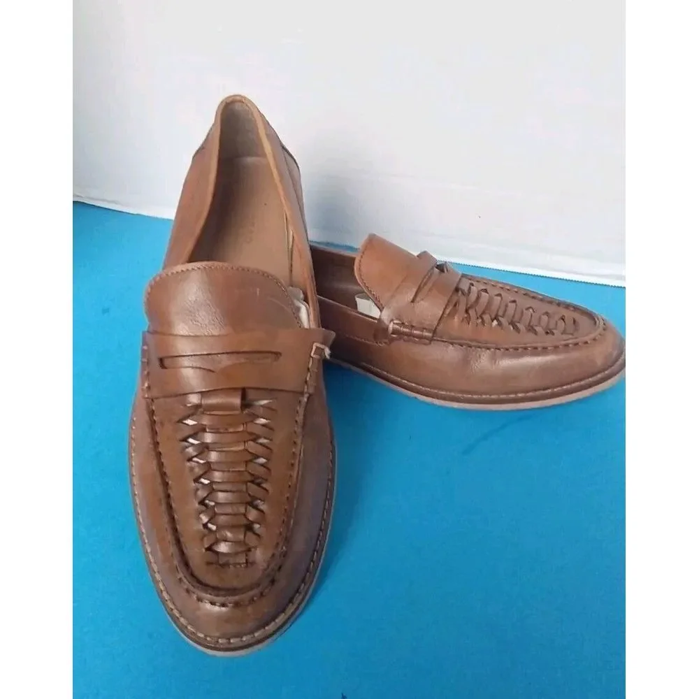 Classic Brown Leather Woven Penny Loafers Casual Dress Shoes‎